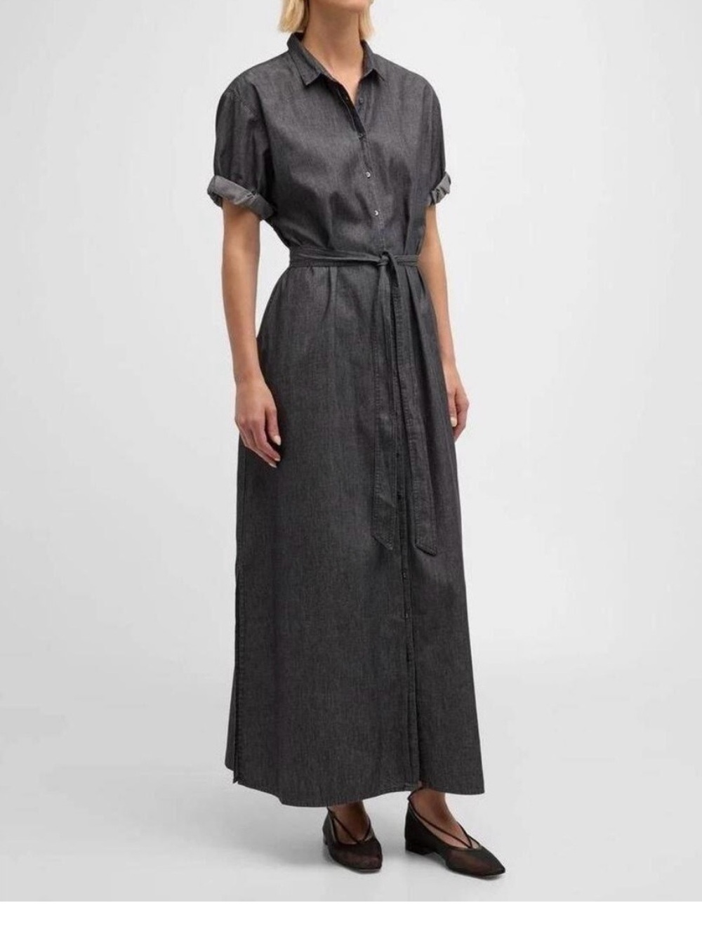 XiRENA Charcoal Gray Button-Front Maxi Shirt Dress